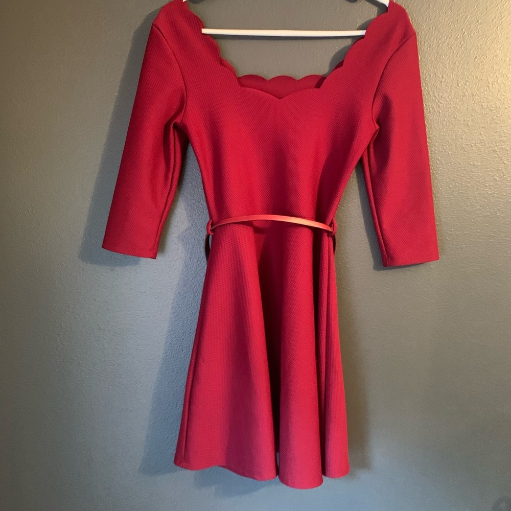 Noble U Red Scalloped Midi Dress SZ Medium